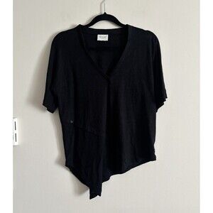 Wrap London Womens Small Linen‎ Top Asymmetrical Black Minimalist Classic Boho